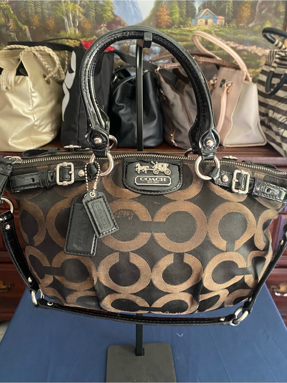 Coach Brown & Black Signature Canvas Shoulder Bag